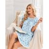 Ekouaer Cotton Nightgowns for Women Pleated Sleep Shirts Short Sleeve Night Shirt Lace Trim Sleep Dress Ladies Gown(Floral Blue)