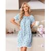 Ekouaer Cotton Nightgowns for Women Pleated Sleep Shirts Short Sleeve Night Shirt Lace Trim Sleep Dress Ladies Gown(Floral Blue)
