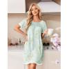 Ekouaer Cotton Nightgowns for Women Pleated Sleep Shirts Short Sleeve Night Shirt Lace Trim Sleep Dress Ladies Gown(Floral Mint Green)