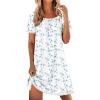 Ekouaer Cotton Nightgowns for Women Pleated Sleep Shirts Short Sleeve Night Shirt Lace Trim Sleep Dress Ladies Gown(Blue Floral)