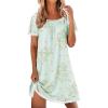 Ekouaer Cotton Nightgowns for Women Pleated Sleep Shirts Short Sleeve Night Shirt Lace Trim Sleep Dress Ladies Gown(Floral Mint Green)