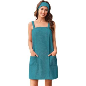 Ekouaer Towel Wrap for Women Spa Bath Robe Lightweight Terry Cloth Wrap Adjustable Shower Robe with Headband S-XL(Blue)