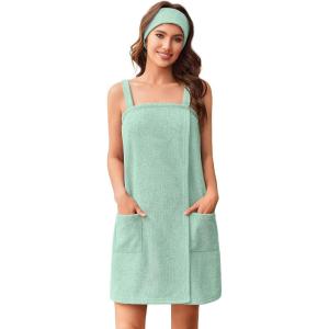 Ekouaer Towel Wrap for Women Spa Bath Robe Lightweight Terry Cloth Wrap Adjustable Shower Robe with Headband S-XL(Mint Green)