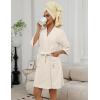 Ekouaer Women Terry Cloth Robes Absorbent Towel Robe Knee Length Soft Bathrobe 3/4 Sleeve Spa Robe with Pockets S-2XL(Cream)