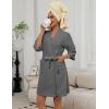 Ekouaer Women Terry Cloth Robes Absorbent Towel Robe Knee Length Soft Bathrobe 3/4 Sleeve Spa Robe with Pockets S-2XL(Dark Grey)
