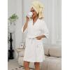 Ekouaer Women Terry Cloth Robes Absorbent Towel Robe Knee Length Soft Bathrobe 3/4 Sleeve Spa Robe with Pockets S-2XL(Pure White)