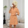 Ekouaer Women Terry Cloth Robes Absorbent Towel Robe Knee Length Soft Bathrobe 3/4 Sleeve Spa Robe with Pockets S-2XL(Soft Orange)