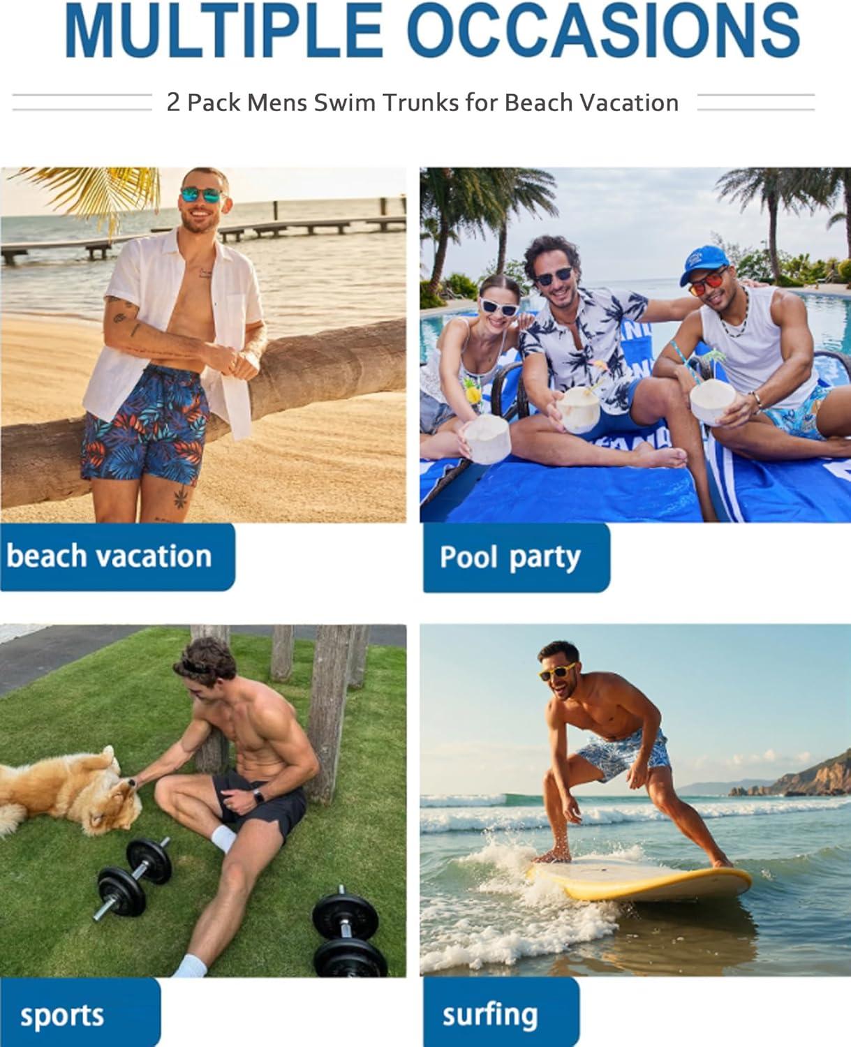 imageEkouaer 2 Pack Mens Swim Trunks 5 with Compression Liner 2 in 1 Board Shorts Quick Dry Bathing Suit Swimwear Zipper PocketBlackNavy Blue