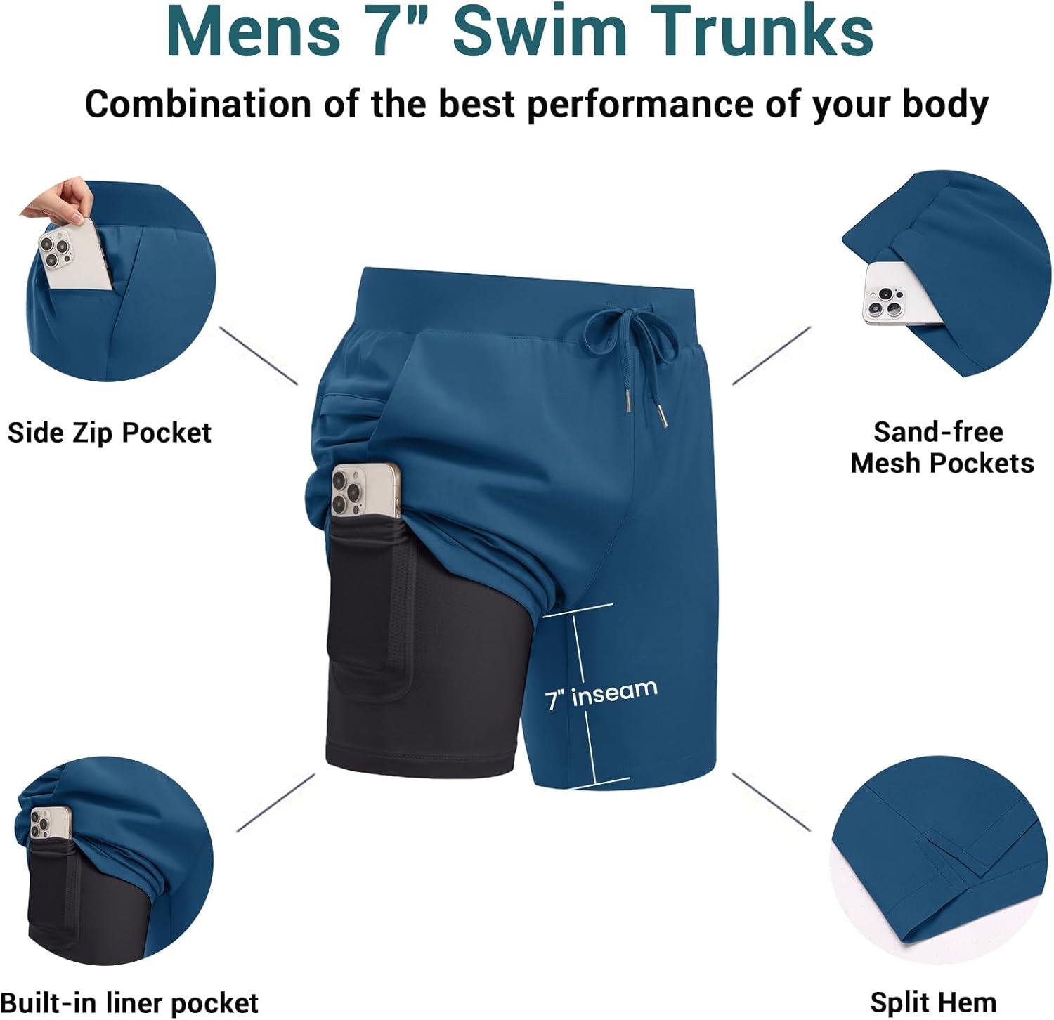 imageEkouaer Mens 7 Swim Trunks Swimwear Zip Pockets Beach Board Shorts Bathing Suits with Mesh LiningDark Blue