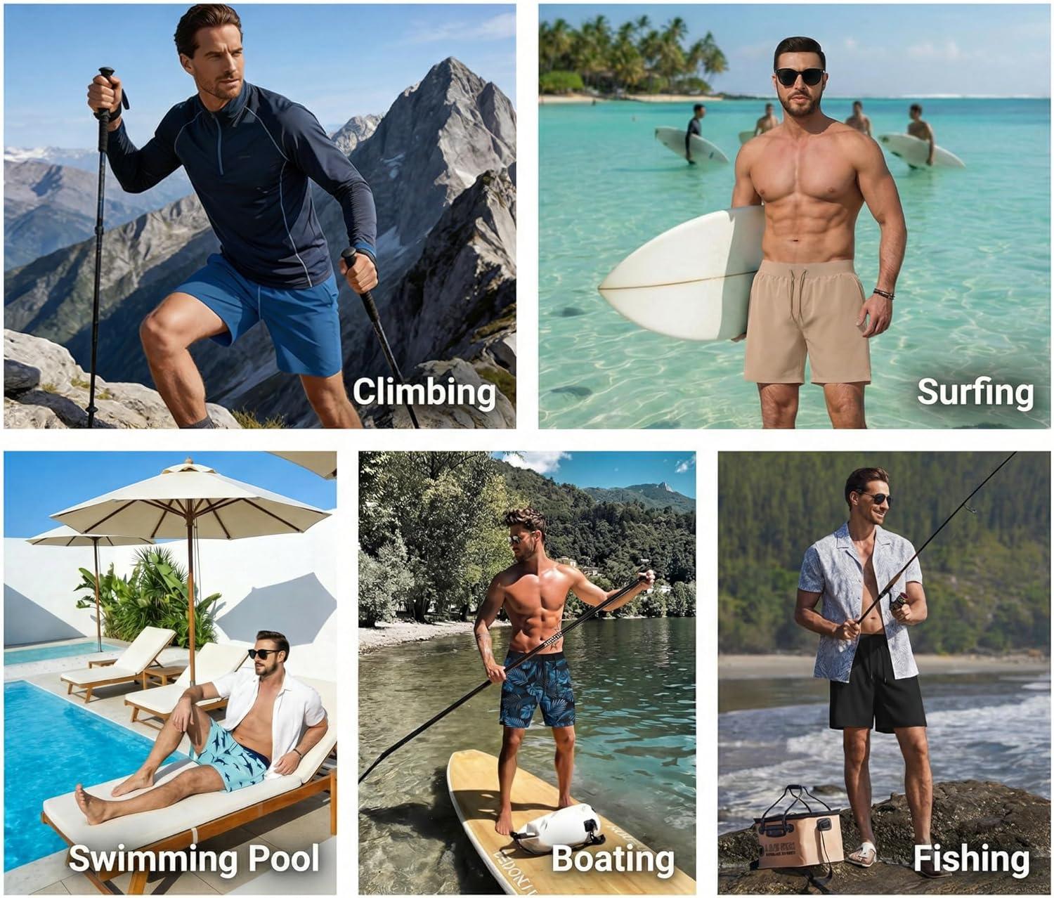 imageEkouaer Mens 7 Swim Trunks Swimwear Zip Pockets Beach Board Shorts Bathing Suits with Mesh LiningKhaki