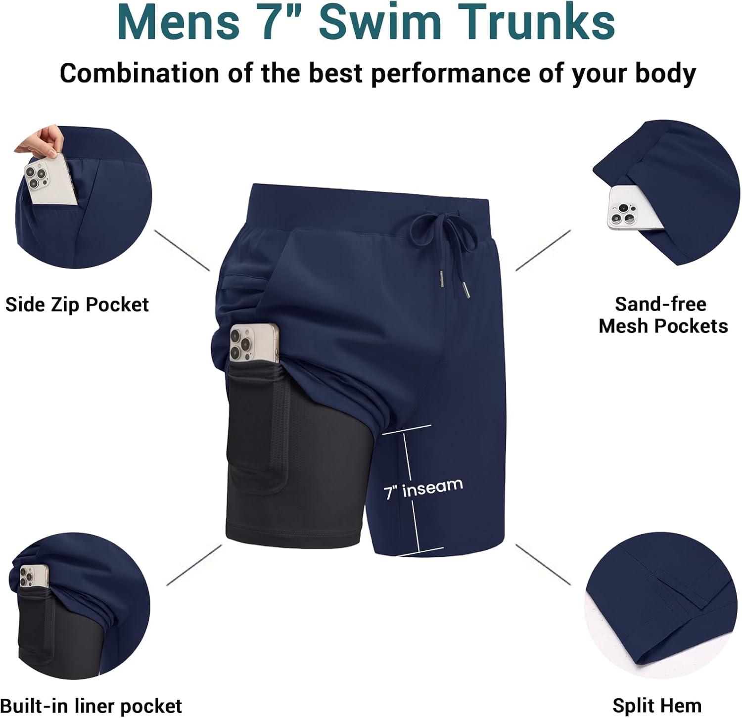 imageEkouaer Mens 7 Swim Trunks Swimwear Zip Pockets Beach Board Shorts Bathing Suits with Mesh LiningNavy Blue