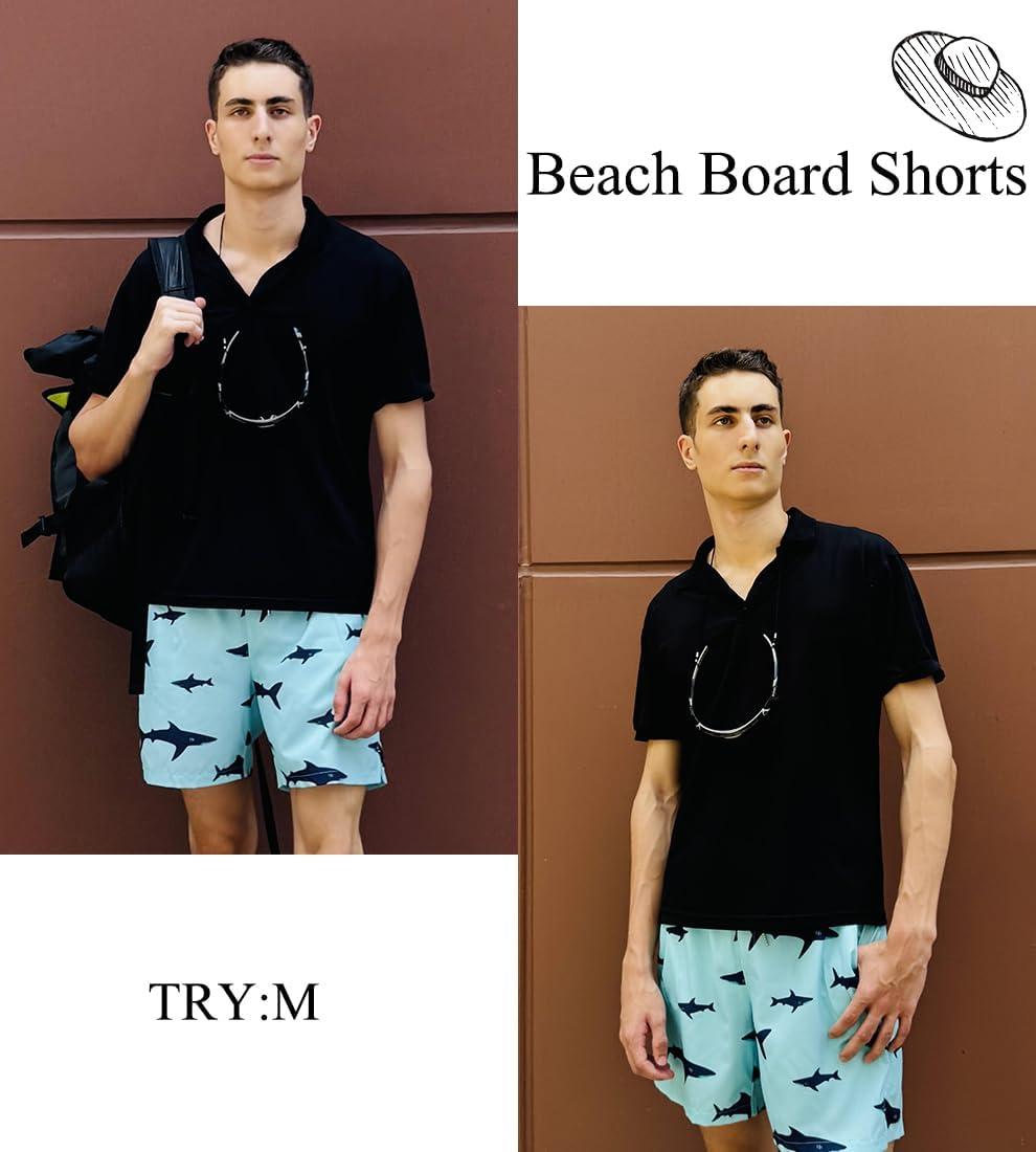 imageEkouaer Mens 7 Swim Trunks Swimwear Zip Pockets Beach Board Shorts Bathing Suits with Mesh LiningZ Green Shark
