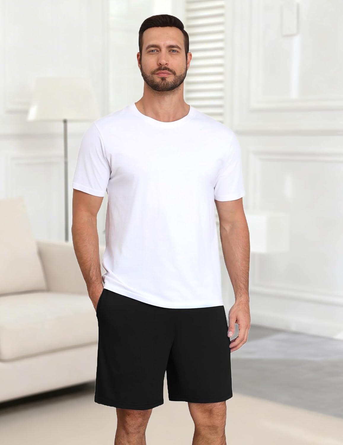 imageEkouaer Mens Pajama Shorts Bamboo Viscose Breathable Soft Sleep Short Elastic Waist 2026 Lounge PJ Short with PocketsBlack