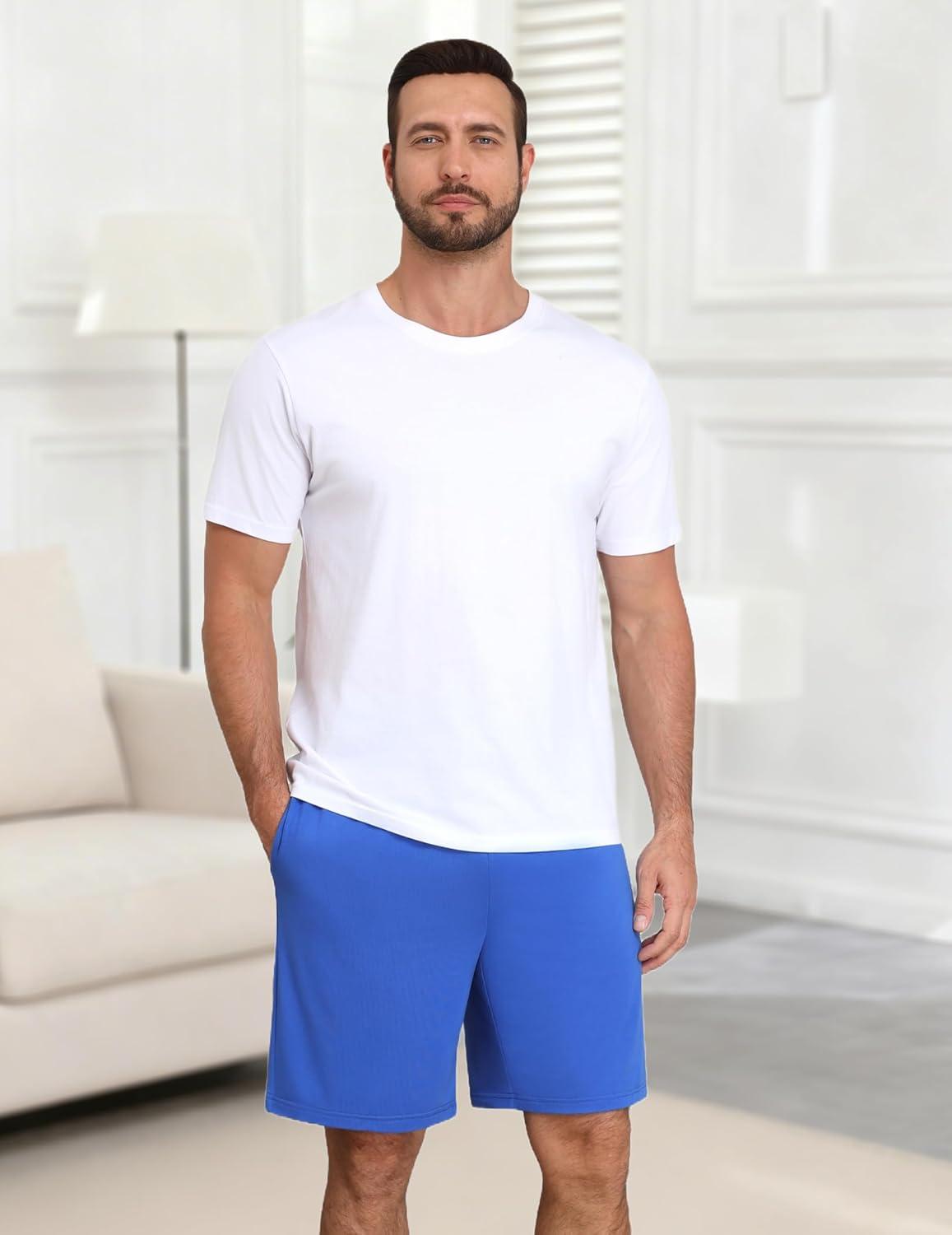 imageEkouaer Mens Pajama Shorts Bamboo Viscose Breathable Soft Sleep Short Elastic Waist 2026 Lounge PJ Short with PocketsBlue