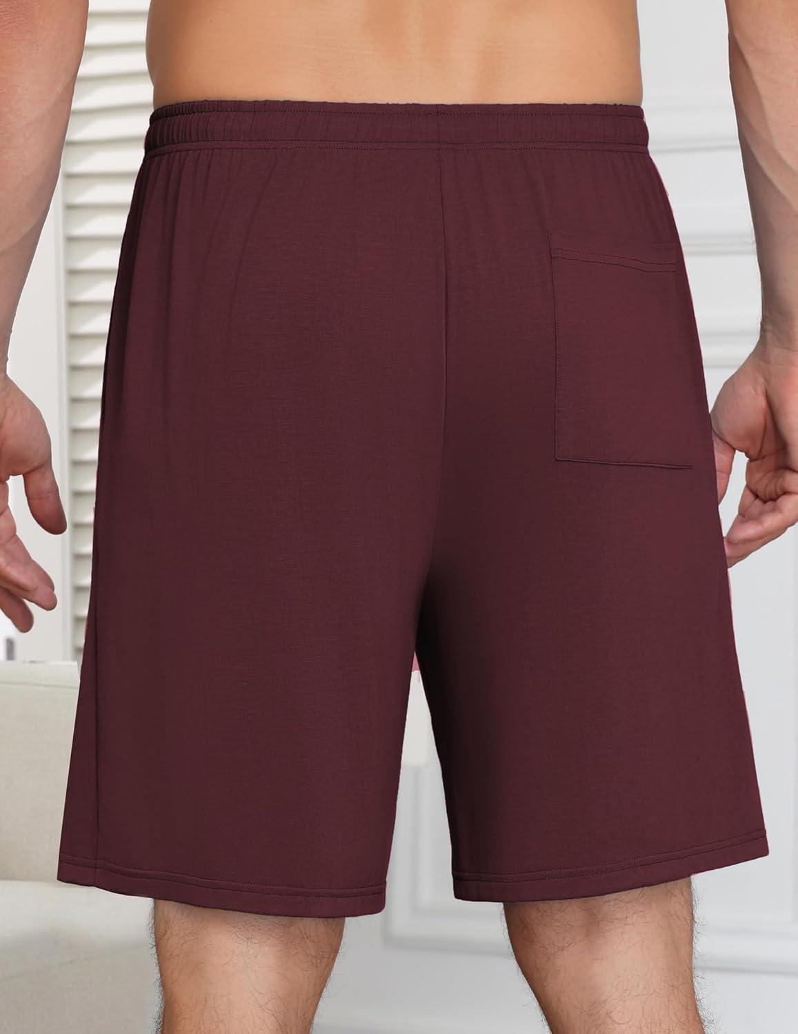 imageEkouaer Mens Pajama Shorts Bamboo Viscose Breathable Soft Sleep Short Elastic Waist 2026 Lounge PJ Short with PocketsDark Red