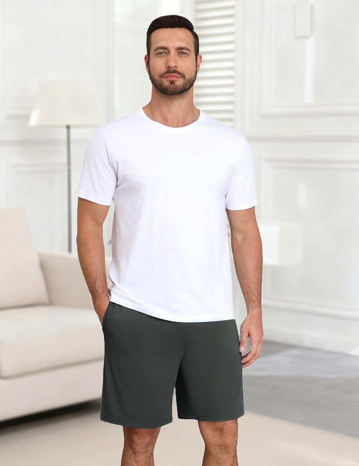imageEkouaer Mens Pajama Shorts Bamboo Viscose Breathable Soft Sleep Short Elastic Waist 2026 Lounge PJ Short with PocketsGreen
