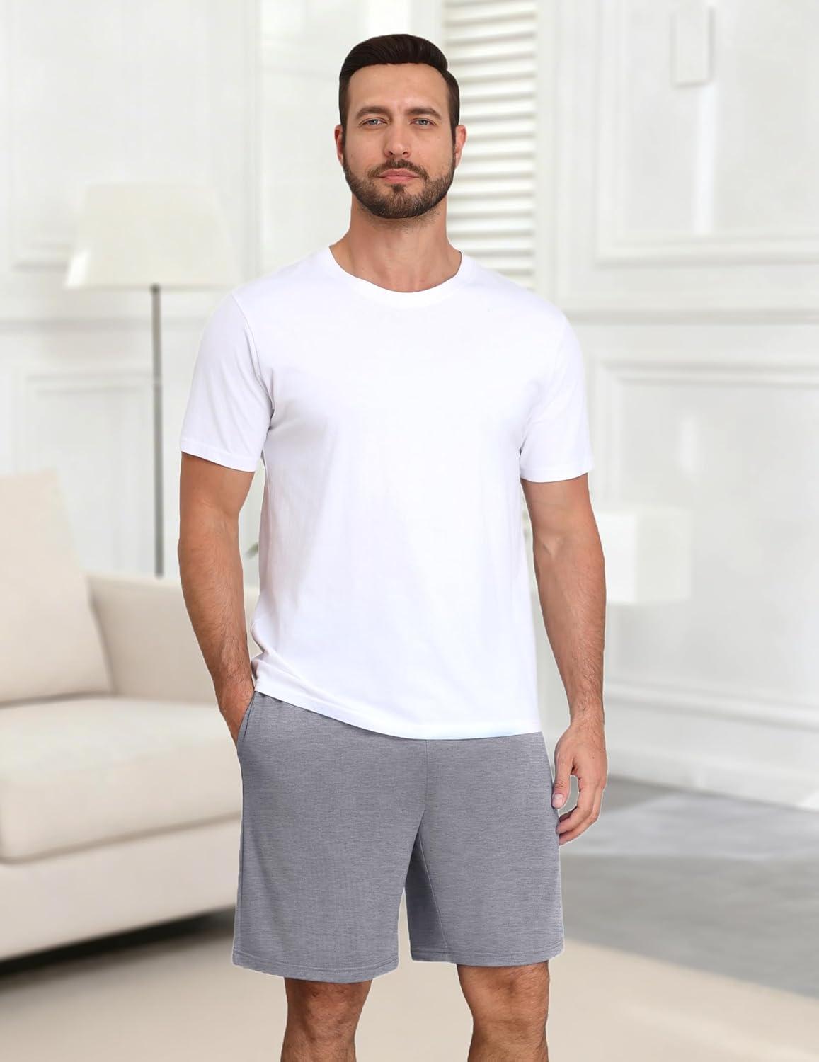 imageEkouaer Mens Pajama Shorts Bamboo Viscose Breathable Soft Sleep Short Elastic Waist 2026 Lounge PJ Short with PocketsLight Gray
