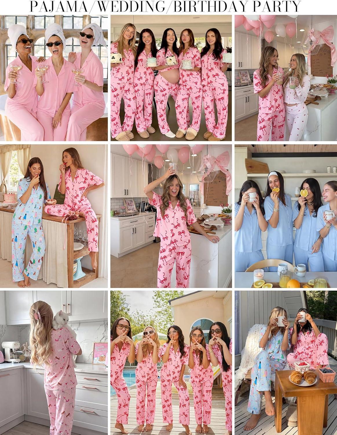 imageEkouaer Women Pajamas Set Button Down Sleepwear Short Sleeve Pjs Soft Comfy Nightwear with Long Pants SXXLCity Walk