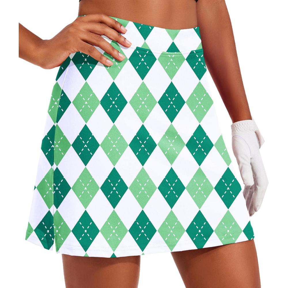 imageEkouaer 16 Golf Skorts for Woman with Inner Pockets Silicone Grippers Tennis Skirt Quick Dry Athletic Pickleball SkortGreen White Plaid