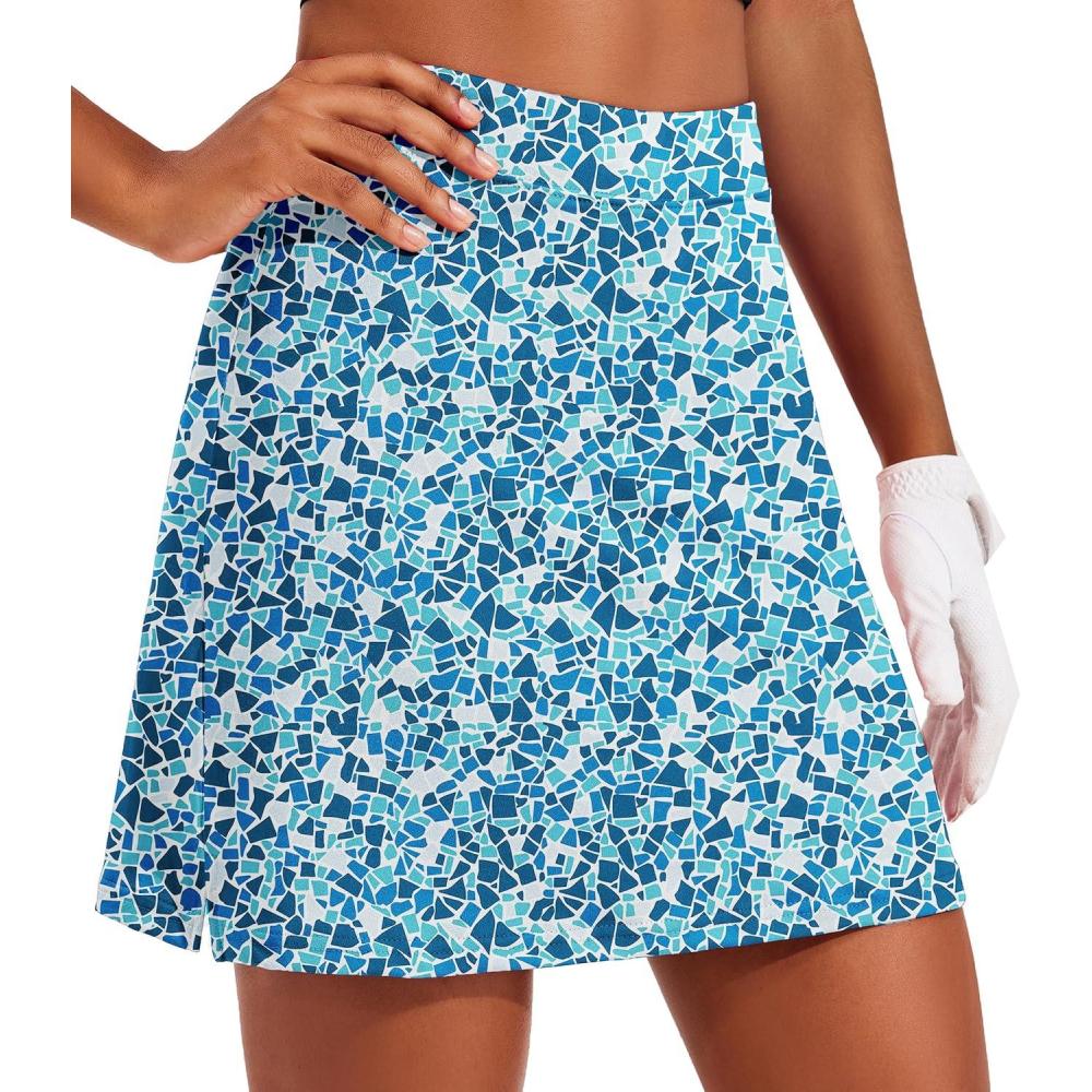 imageEkouaer 16 Golf Skorts for Woman with Inner Pockets Silicone Grippers Tennis Skirt Quick Dry Athletic Pickleball SkortIce Crack