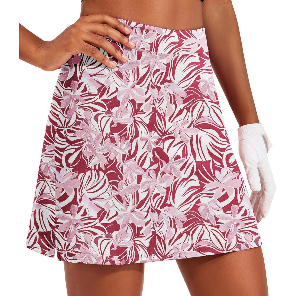 imageEkouaer 16 Golf Skorts for Woman with Inner Pockets Silicone Grippers Tennis Skirt Quick Dry Athletic Pickleball SkortPink Floral