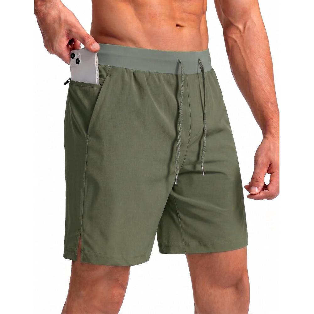 imageEkouaer Mens 7 Swim Trunks Swimwear Zip Pockets Beach Board Shorts Bathing Suits with Mesh LiningC Army Green
