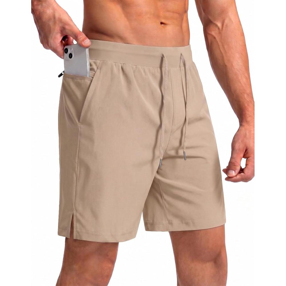 imageEkouaer Mens 7 Swim Trunks Swimwear Zip Pockets Beach Board Shorts Bathing Suits with Mesh LiningKhaki