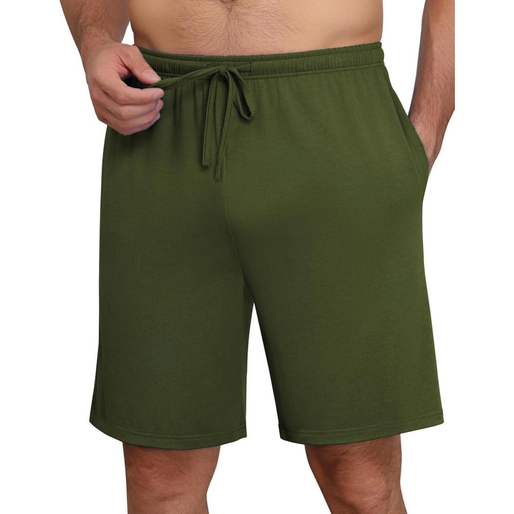 imageEkouaer Mens Pajama Shorts Bamboo Viscose Breathable Soft Sleep Short Elastic Waist 2026 Lounge PJ Short with PocketsArmy Green