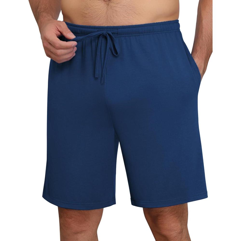 imageEkouaer Mens Pajama Shorts Bamboo Viscose Breathable Soft Sleep Short Elastic Waist 2026 Lounge PJ Short with PocketsDark Blue