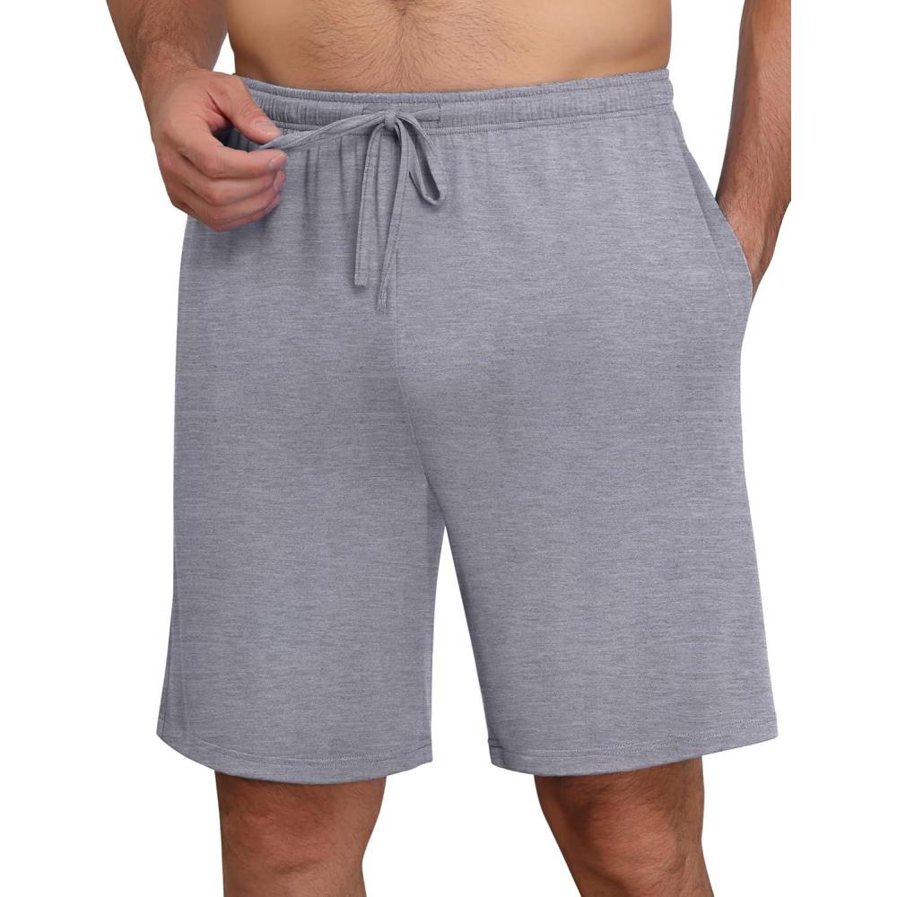 imageEkouaer Mens Pajama Shorts Bamboo Viscose Breathable Soft Sleep Short Elastic Waist 2026 Lounge PJ Short with PocketsLight Gray