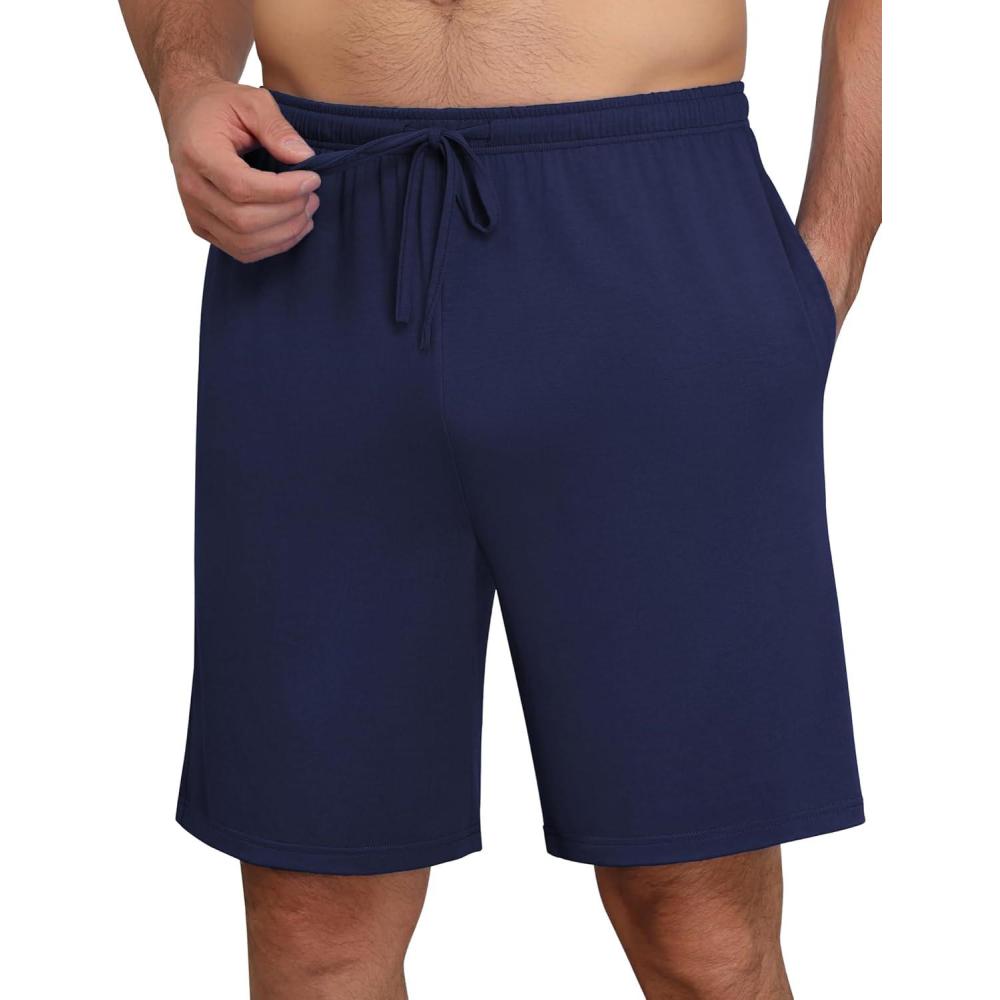 imageEkouaer Mens Pajama Shorts Bamboo Viscose Breathable Soft Sleep Short Elastic Waist 2026 Lounge PJ Short with PocketsNavy Blue