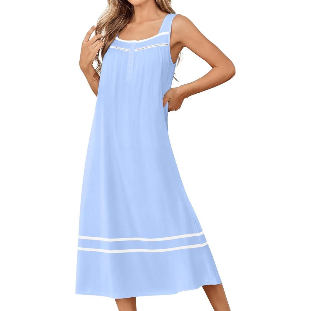 imageEkouaer Nightgowns for Women Cotton Long Night Gowns Sleeveless Sleep Dress Victorian Nightdress Ladies Sleepwear XS4XLBlue