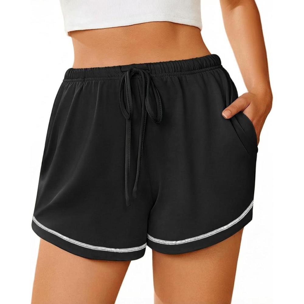 imageEkouaer Pajama Shorts for Women 2026 Soft Sleep Shorts Casual Lounge Bottoms Comfy Pj Bottoms with PocketsBlack