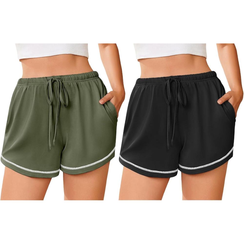 imageEkouaer Pajama Shorts for Women 2026 Soft Sleep Shorts Casual Lounge Bottoms Comfy Pj Bottoms with PocketsBlack and Army Green