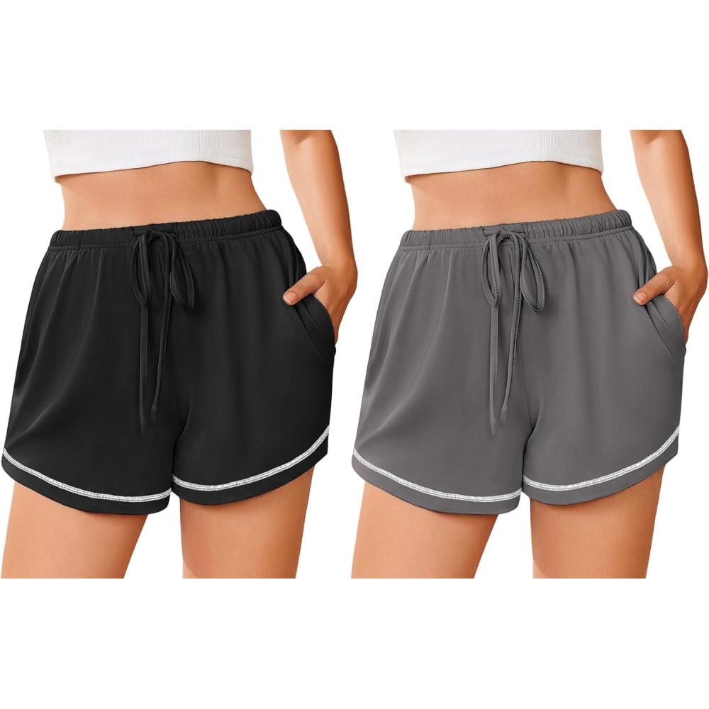 imageEkouaer Pajama Shorts for Women 2026 Soft Sleep Shorts Casual Lounge Bottoms Comfy Pj Bottoms with PocketsBlack and Dark Grey