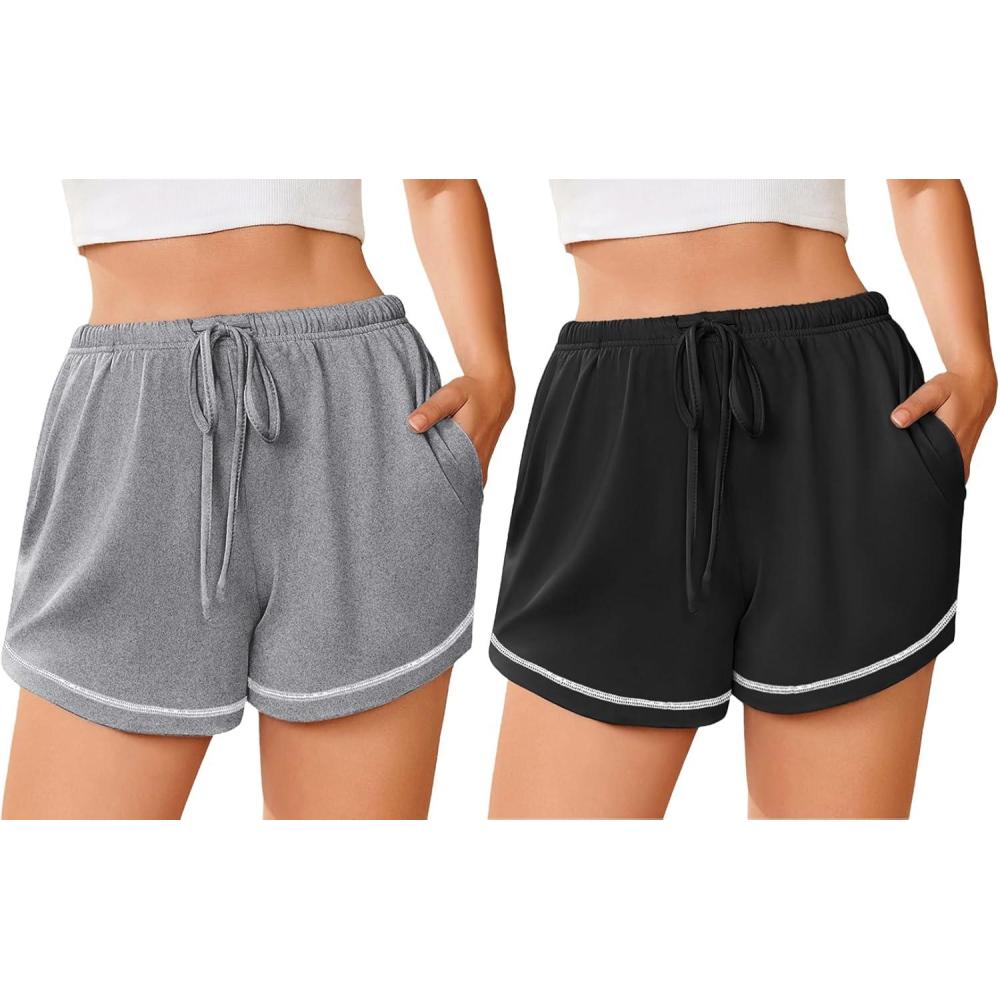 imageEkouaer Pajama Shorts for Women 2026 Soft Sleep Shorts Casual Lounge Bottoms Comfy Pj Bottoms with PocketsBlack and Light Grey