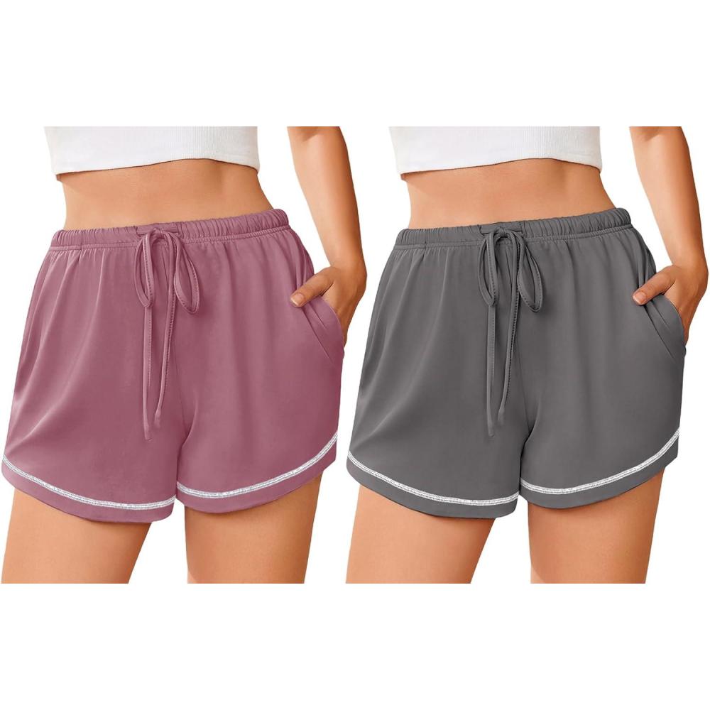 imageEkouaer Pajama Shorts for Women 2026 Soft Sleep Shorts Casual Lounge Bottoms Comfy Pj Bottoms with PocketsDark Grey and Dusty Rose