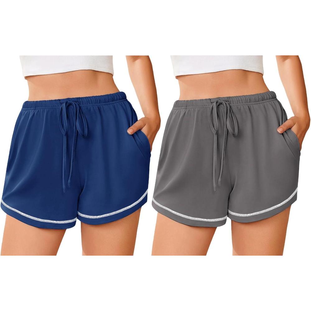 imageEkouaer Pajama Shorts for Women 2026 Soft Sleep Shorts Casual Lounge Bottoms Comfy Pj Bottoms with PocketsDark Grey and Navy