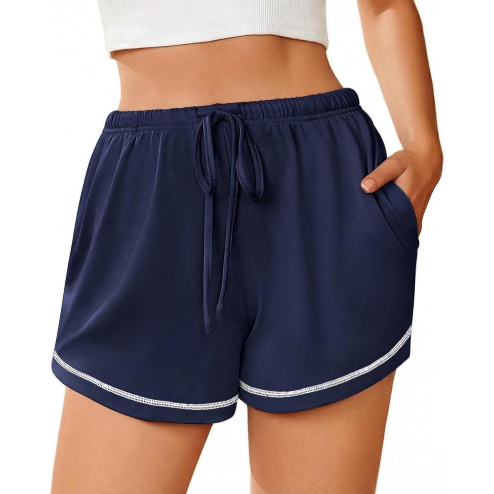 imageEkouaer Pajama Shorts for Women 2026 Soft Sleep Shorts Casual Lounge Bottoms Comfy Pj Bottoms with PocketsNavy Blue