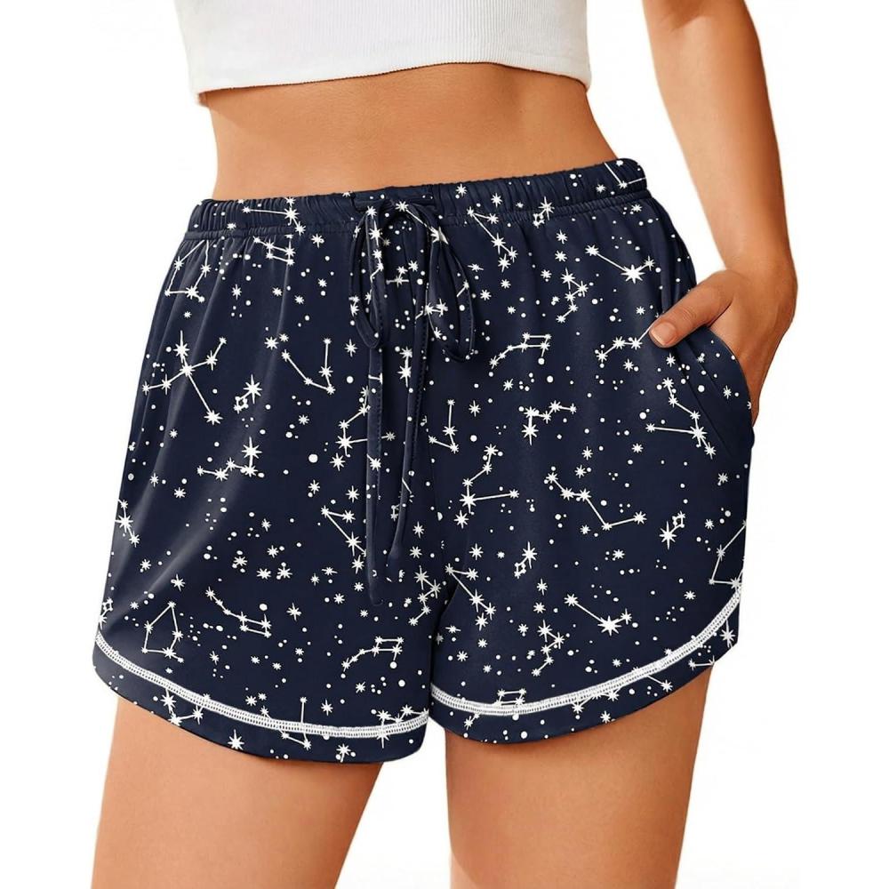 imageEkouaer Pajama Shorts for Women 2026 Soft Sleep Shorts Casual Lounge Bottoms Comfy Pj Bottoms with PocketsNavy Star