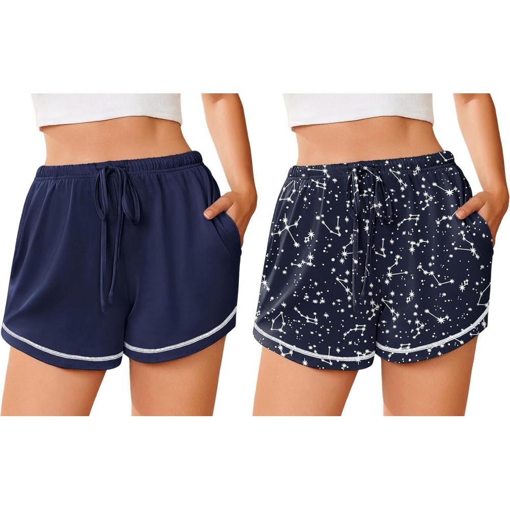 imageEkouaer Pajama Shorts for Women 2026 Soft Sleep Shorts Casual Lounge Bottoms Comfy Pj Bottoms with PocketsNavy and Star