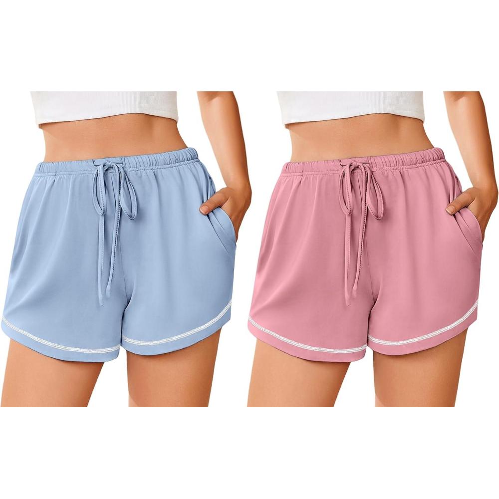 imageEkouaer Pajama Shorts for Women 2026 Soft Sleep Shorts Casual Lounge Bottoms Comfy Pj Bottoms with PocketsPink and Blue