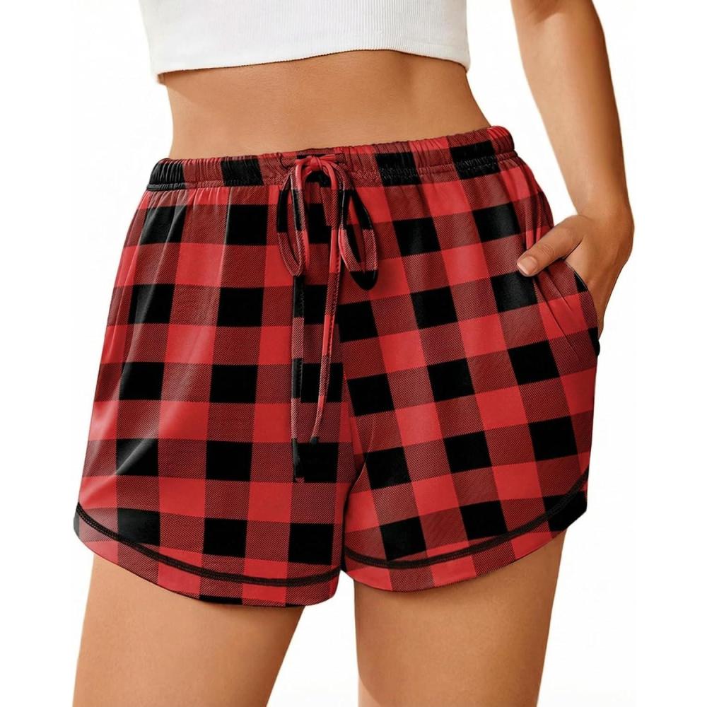 imageEkouaer Pajama Shorts for Women 2026 Soft Sleep Shorts Casual Lounge Bottoms Comfy Pj Bottoms with PocketsRed Plaid
