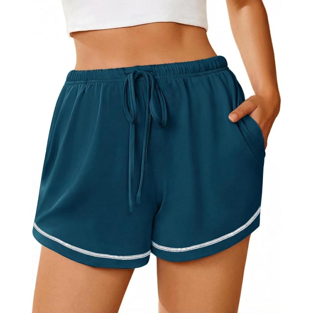 imageEkouaer Pajama Shorts for Women 2026 Soft Sleep Shorts Casual Lounge Bottoms Comfy Pj Bottoms with PocketsTeal
