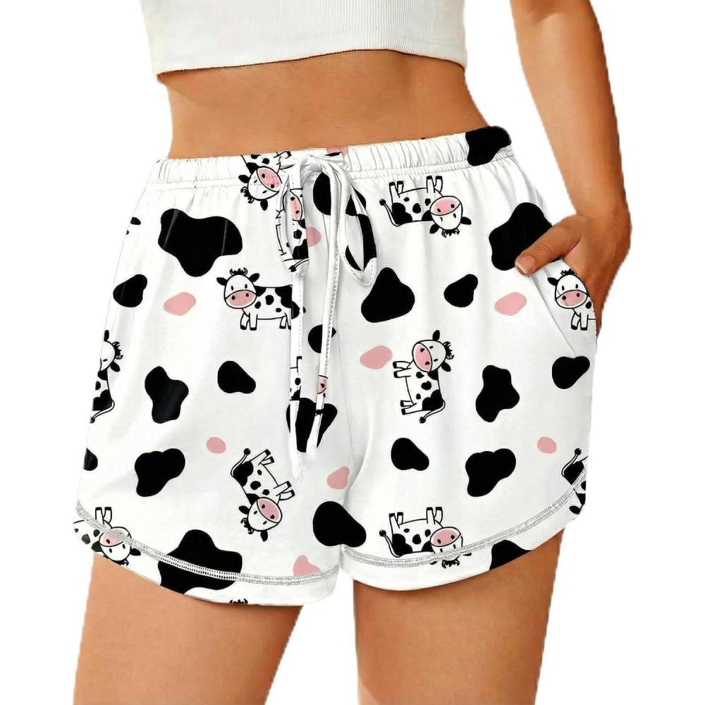imageEkouaer Pajama Shorts for Women 2026 Soft Sleep Shorts Casual Lounge Bottoms Comfy Pj Bottoms with PocketsWhite Cow