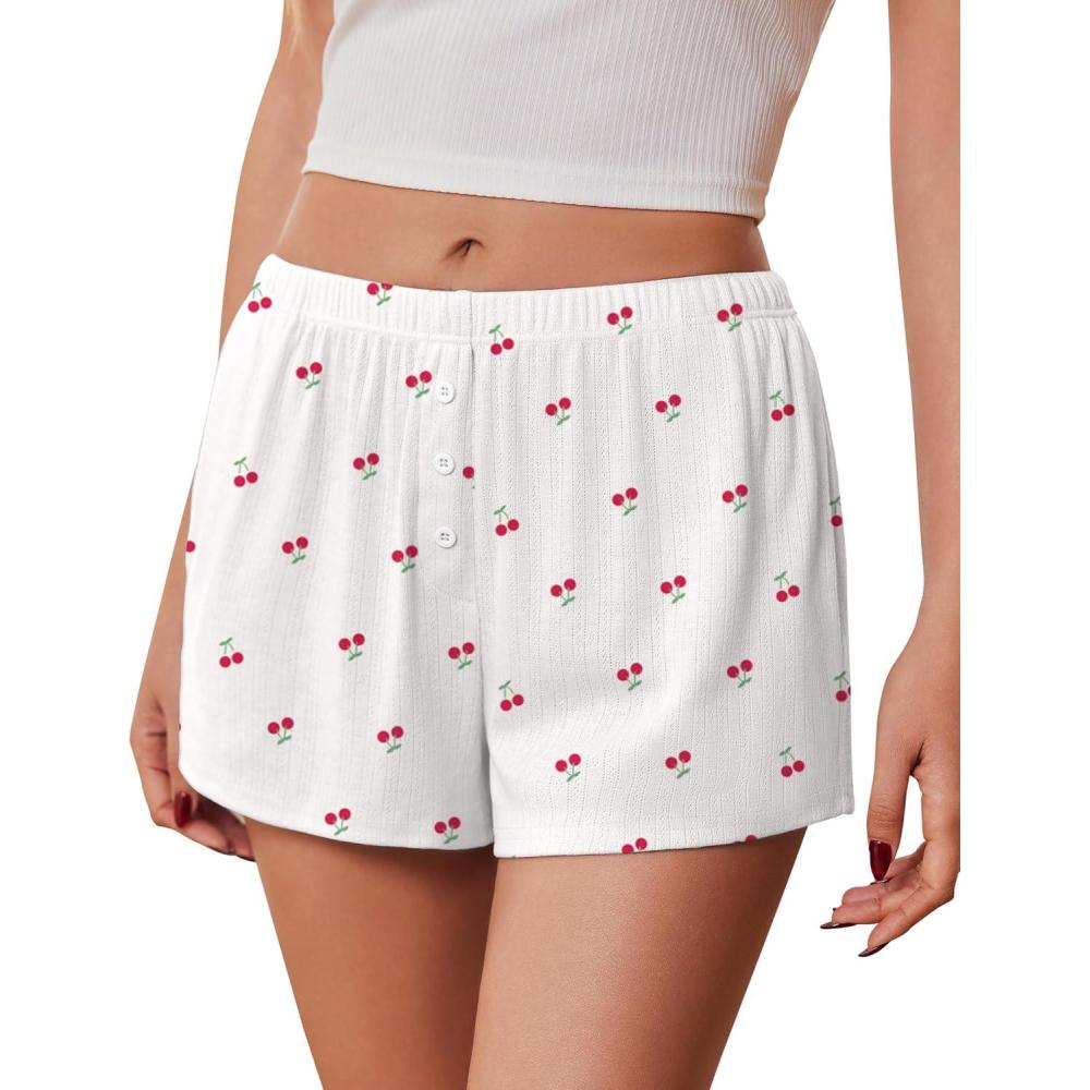 imageEkouaer Womens Pajama Short Sleep Short 2026 Fashion Summer Y2k Casual Lounge Short Cute Micro Mini Pj Bottoms with PocketsCherry
