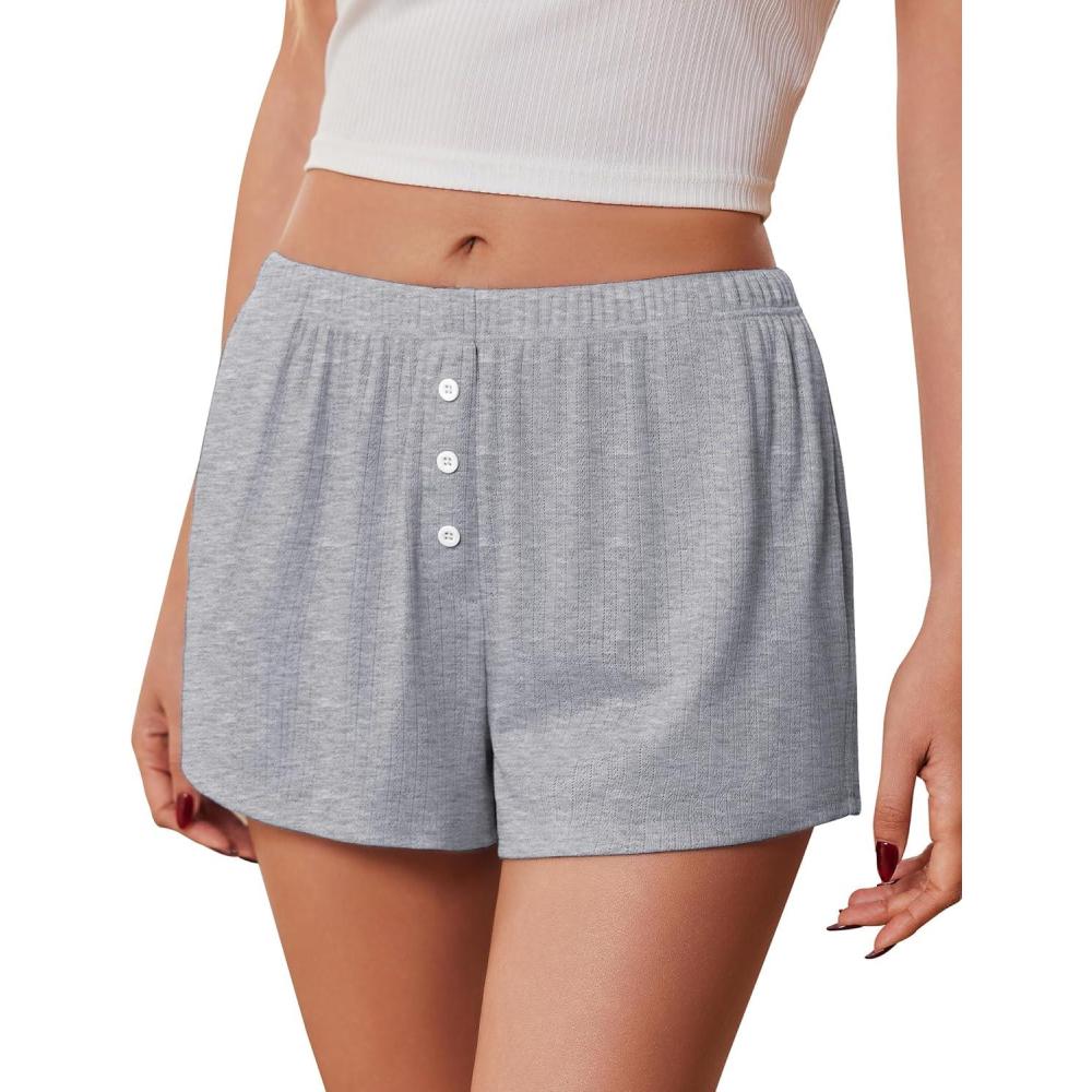 imageEkouaer Womens Pajama Short Sleep Short 2026 Fashion Summer Y2k Casual Lounge Short Cute Micro Mini Pj Bottoms with PocketsLight Gray