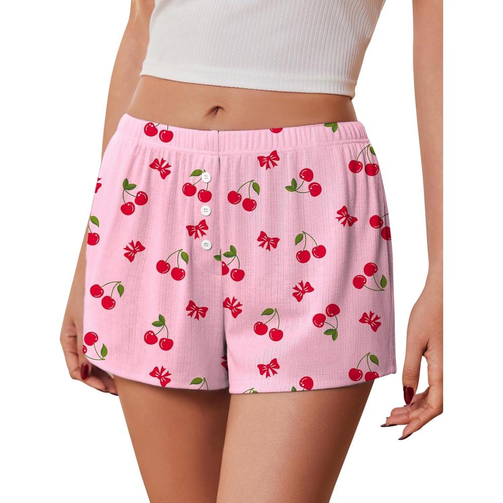 imageEkouaer Womens Pajama Short Sleep Short 2026 Fashion Summer Y2k Casual Lounge Short Cute Micro Mini Pj Bottoms with PocketsPink Cherry