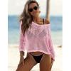 AI’MAGE Womens Crochet Tops Long Sleeve Hollow Out Swim Cover Up 2026 Beach Bikini Swimsuit Summer Tunic Top(Light Pink)