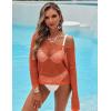 AI’MAGE Womens Crochet Tops Long Sleeve Hollow Out Swim Cover Up 2026 Beach Bikini Swimsuit Summer Tunic Top(Orange)